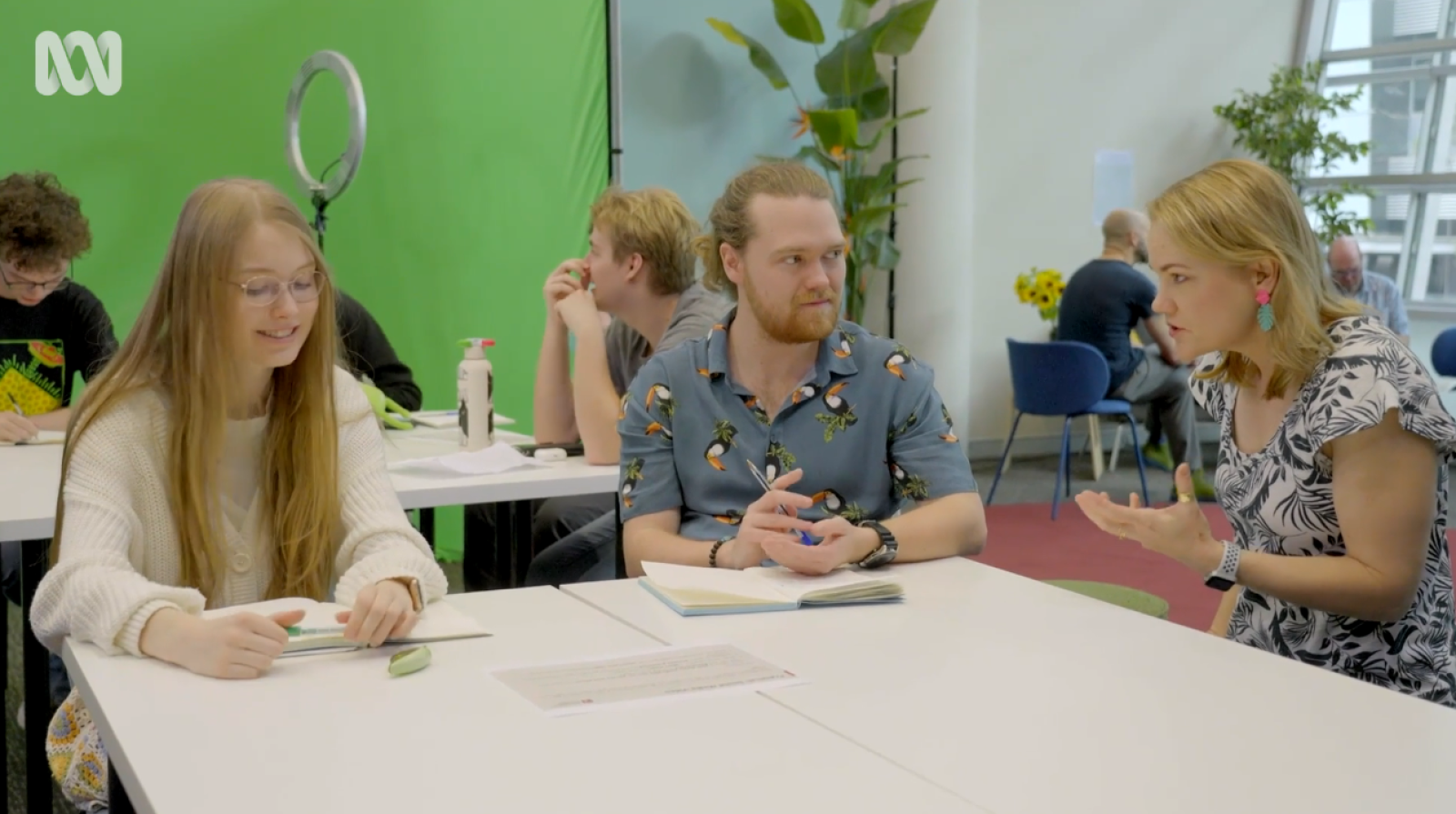 Angus and Savannah preparing for their next interview on ABC's 'The Assembly'