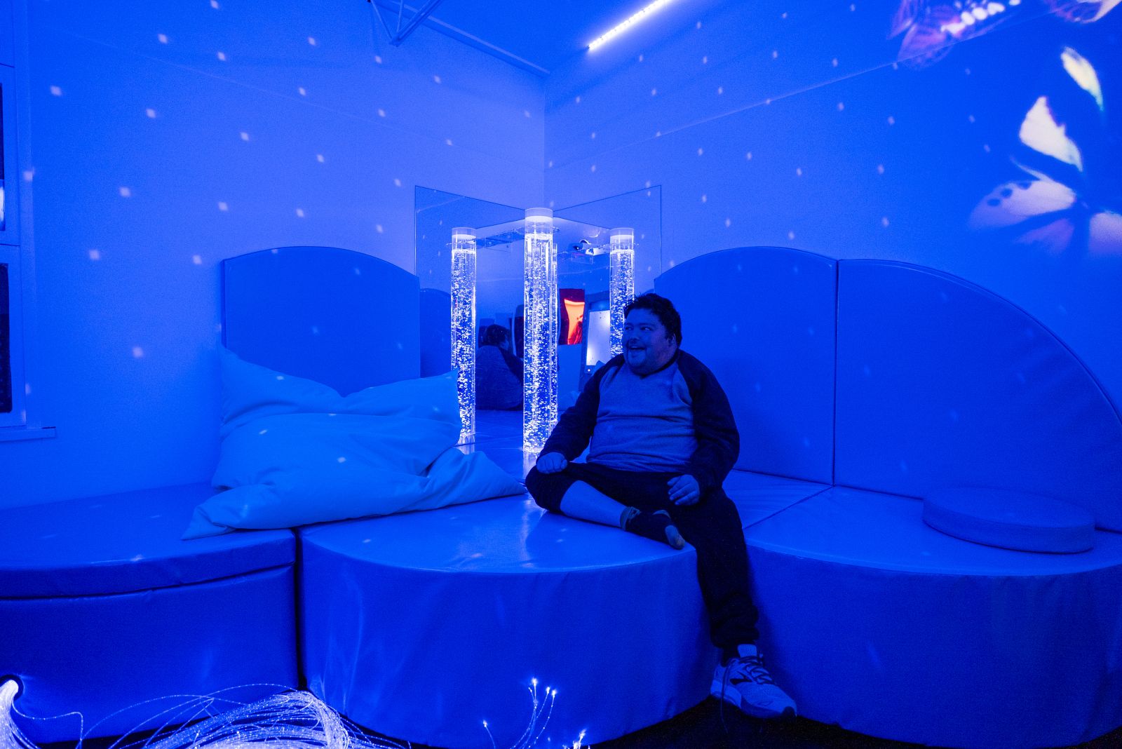 A participant enjoying the new sensory room