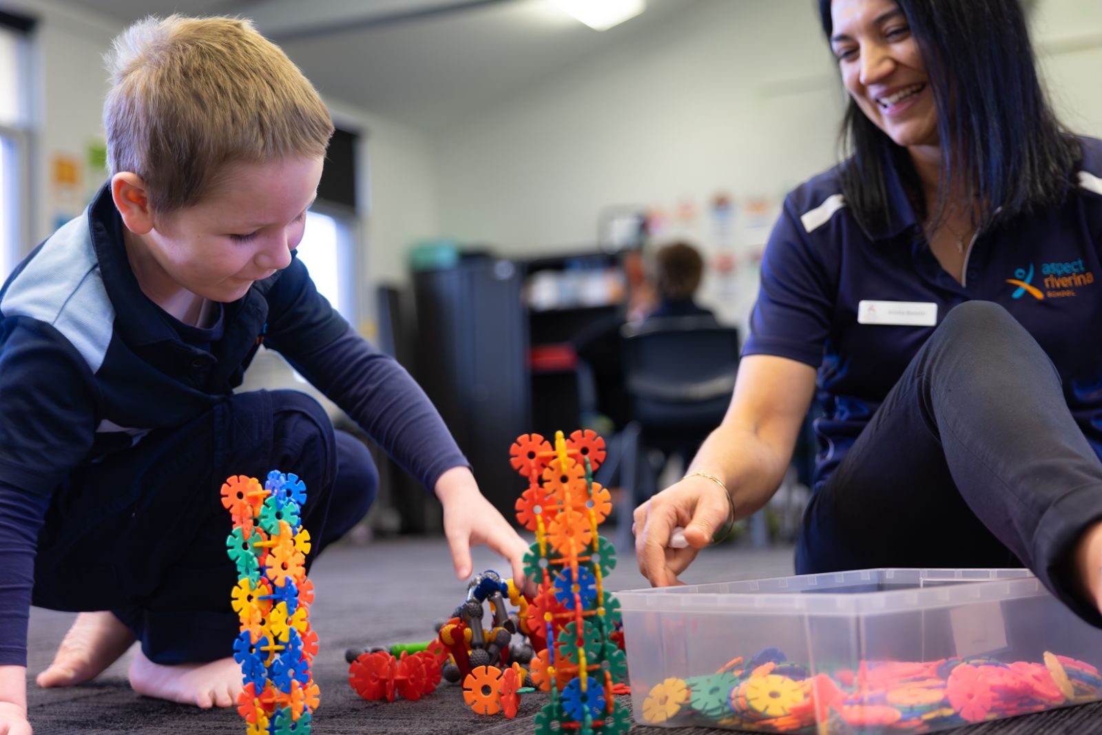 A student building things in the classroom at the Wagga Wagga campus
