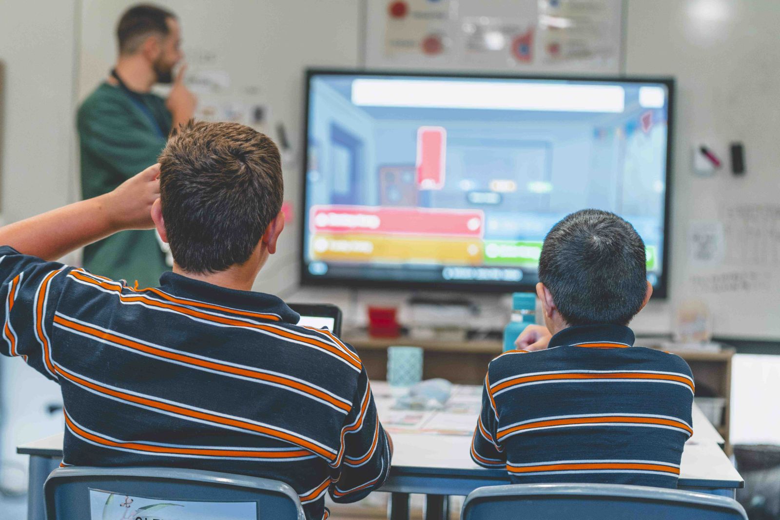 Students participating in a smartboard lesson