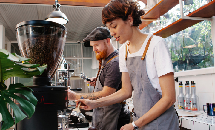 Making coffee in a shop