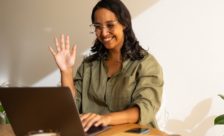 Parent participating in online workshop