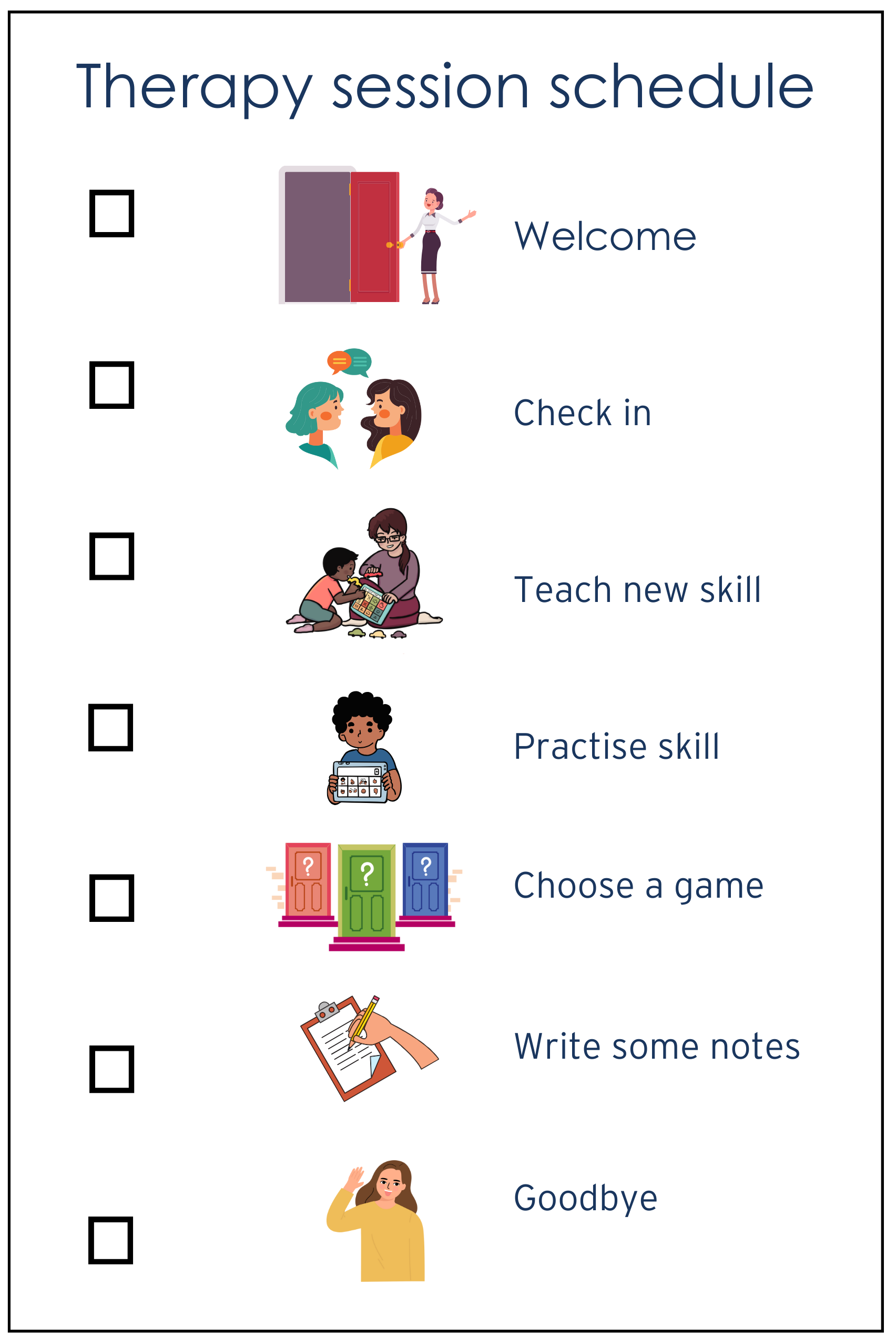 Therapy session schedule structured supports